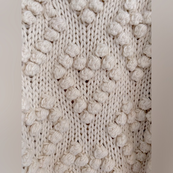 SOLD &Merci Handknit Cardigan Sweater PomPom hearts Boho Oversized Balloon - Picture 3 of 8